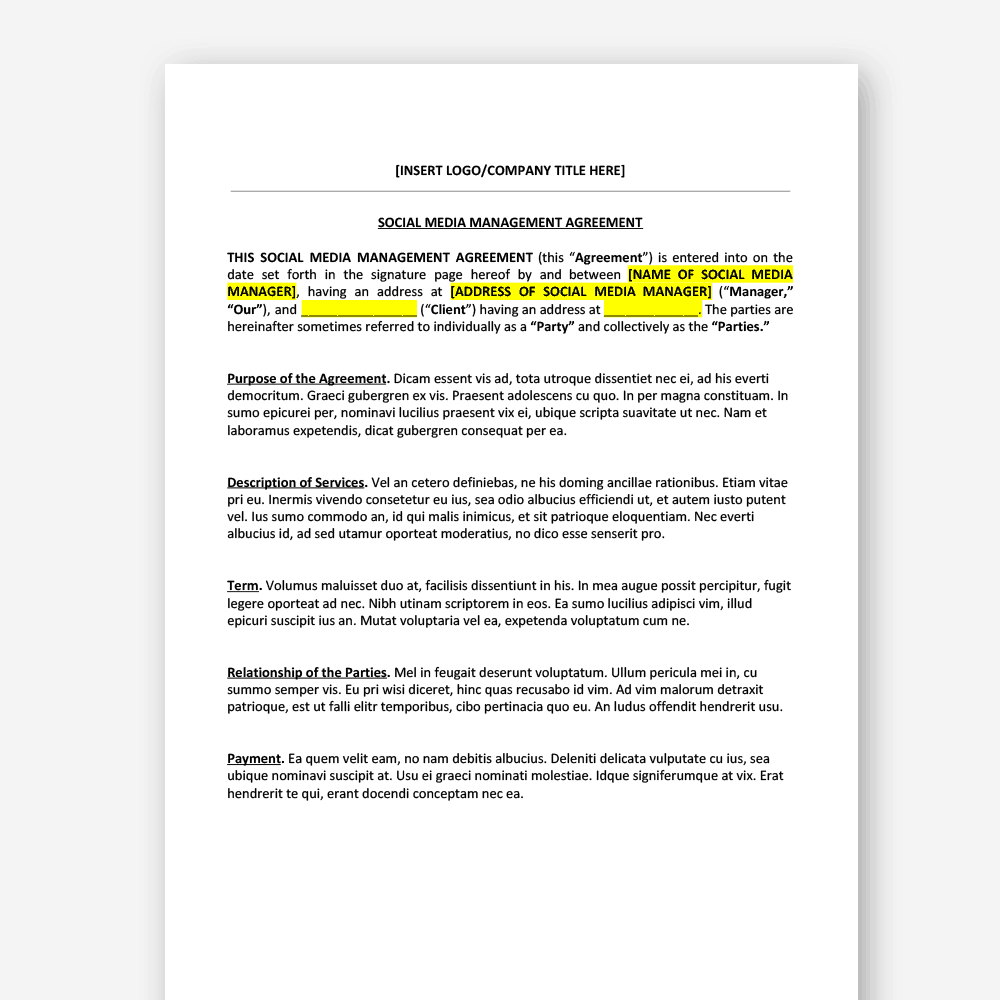 sample Social Media Management Agreement Template