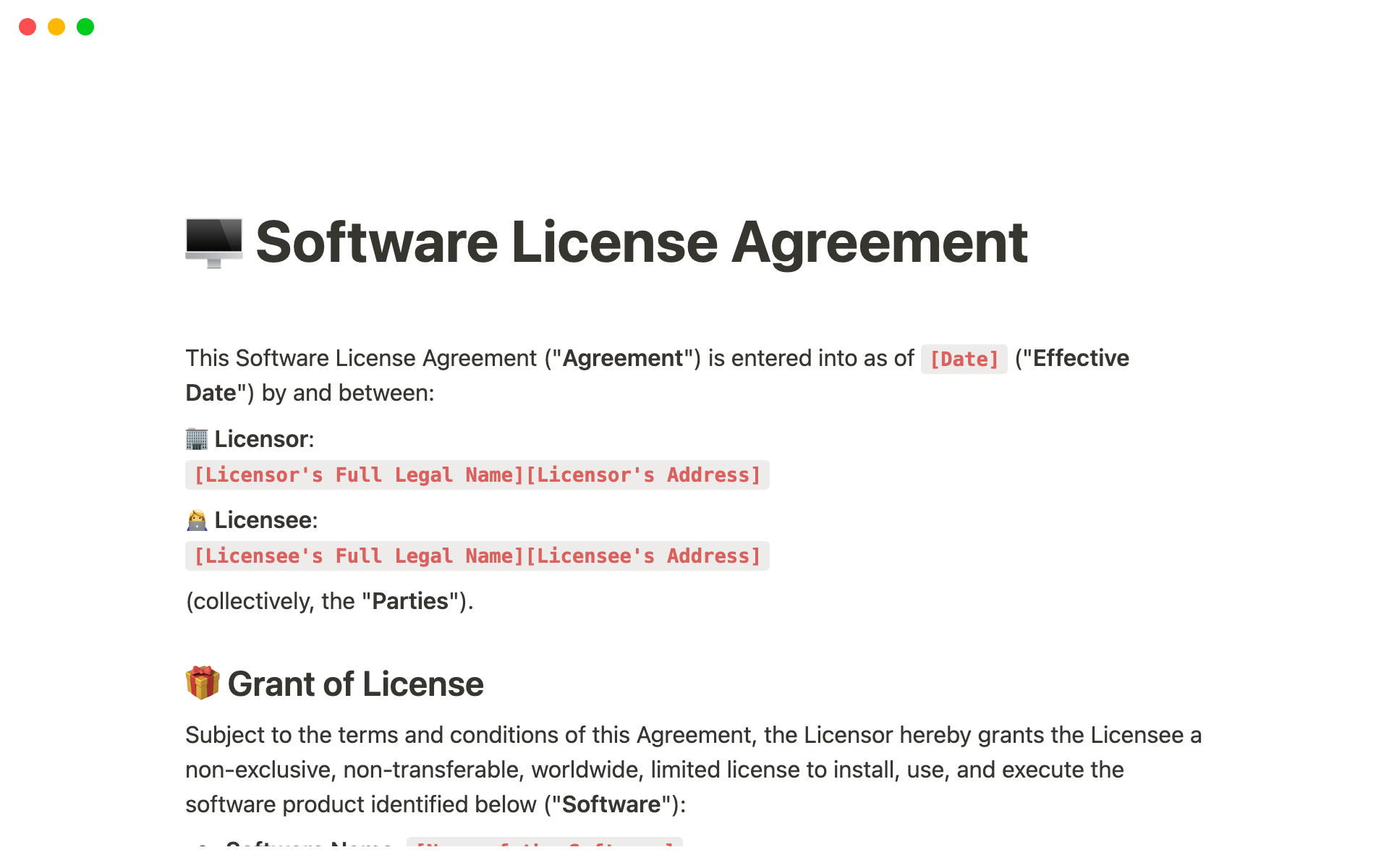 sample Software License Agreement Template