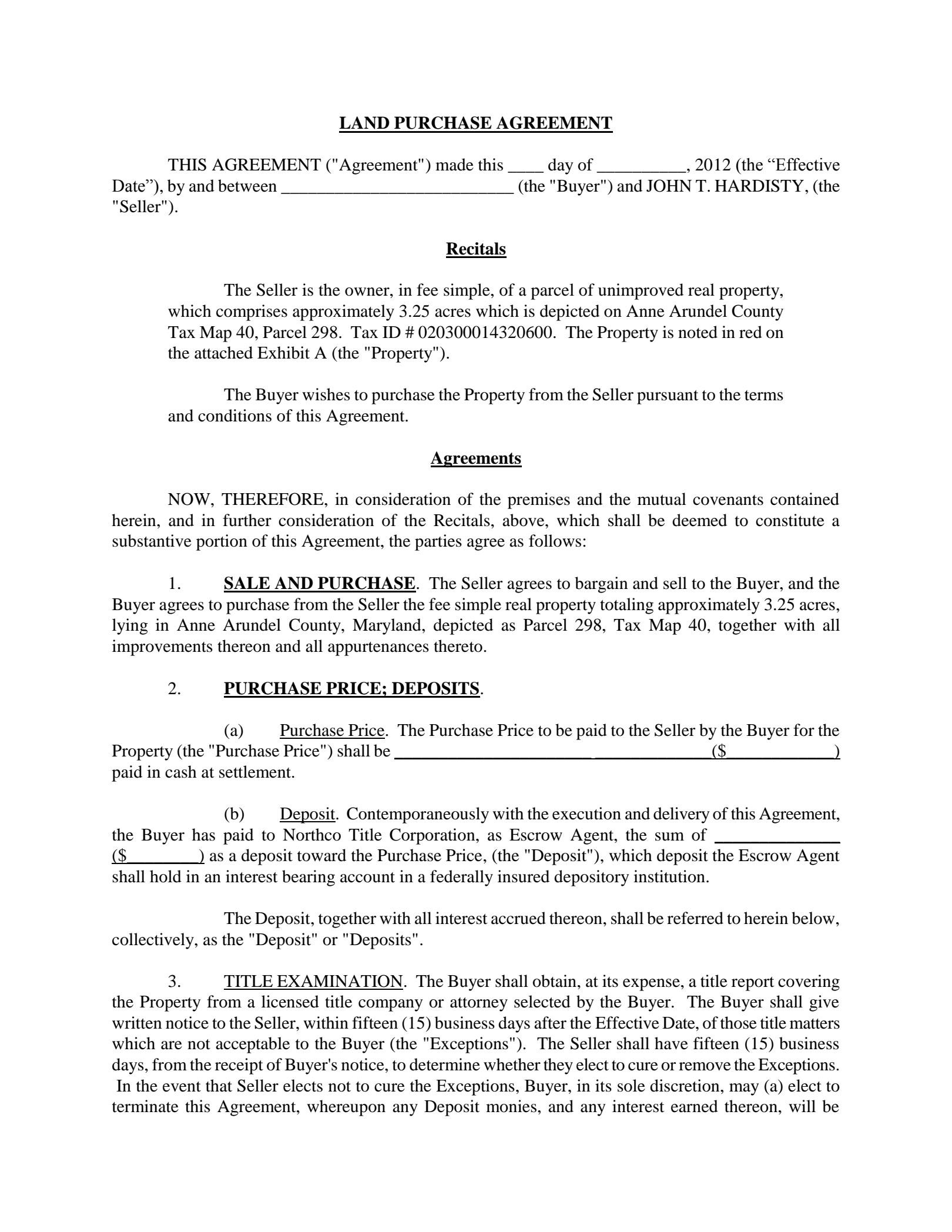 sample land purchase agreement template