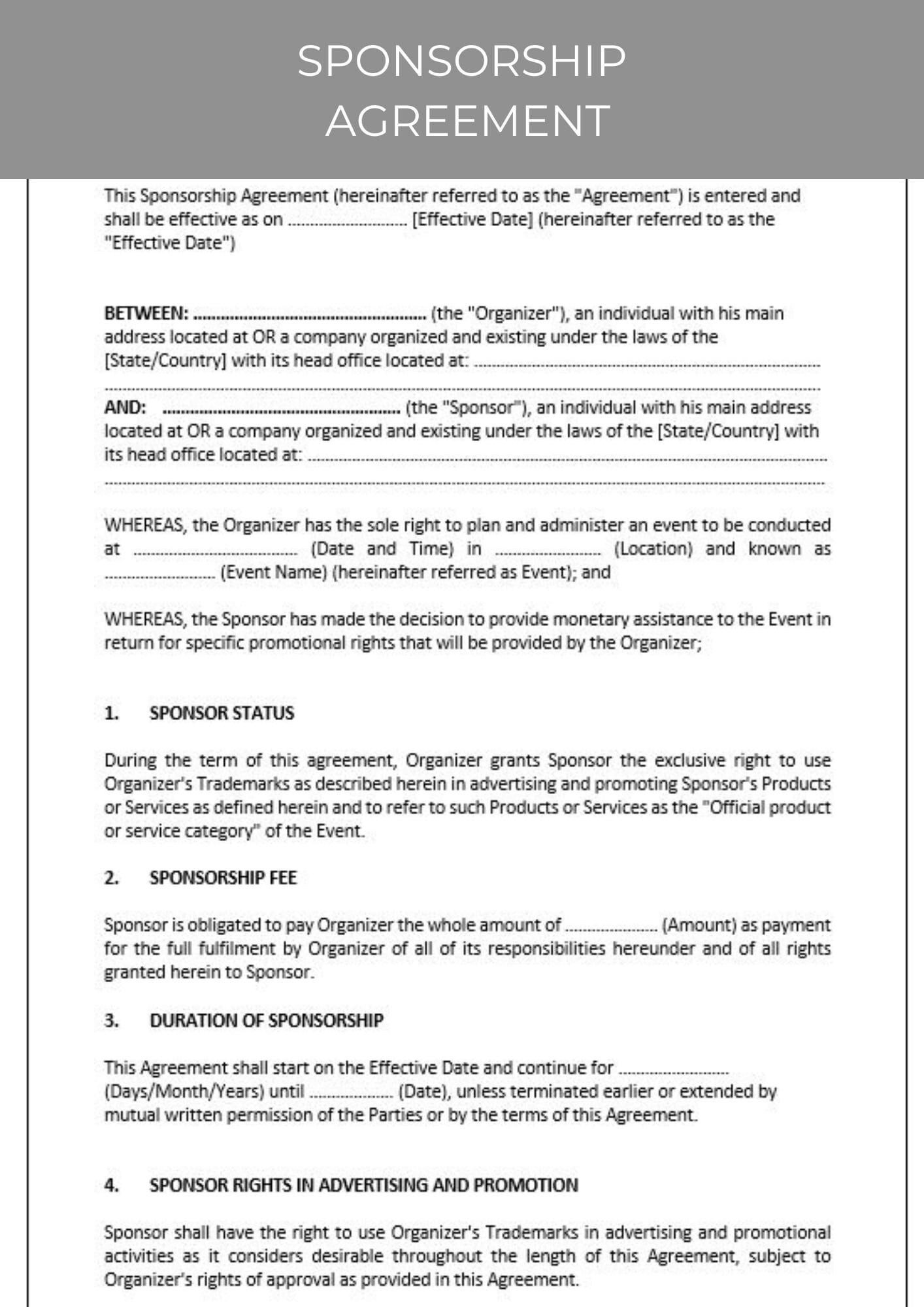 sample Sponsorship Agreement Template