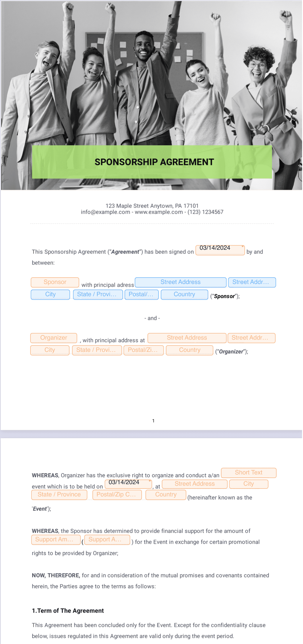 sample Sponsorship Agreement Template