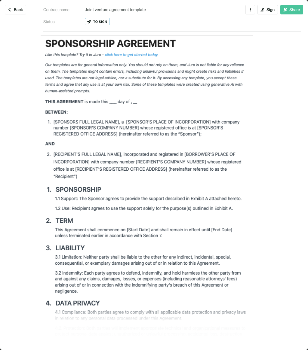 sample Sponsorship Agreement Template