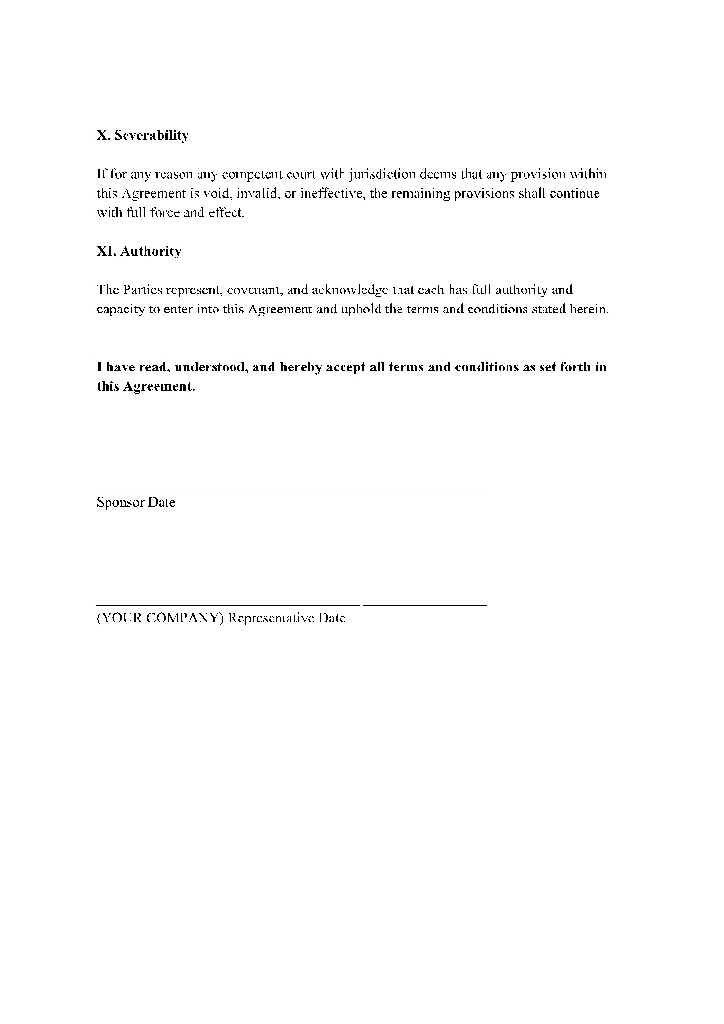 sample Sponsorship Agreement Template