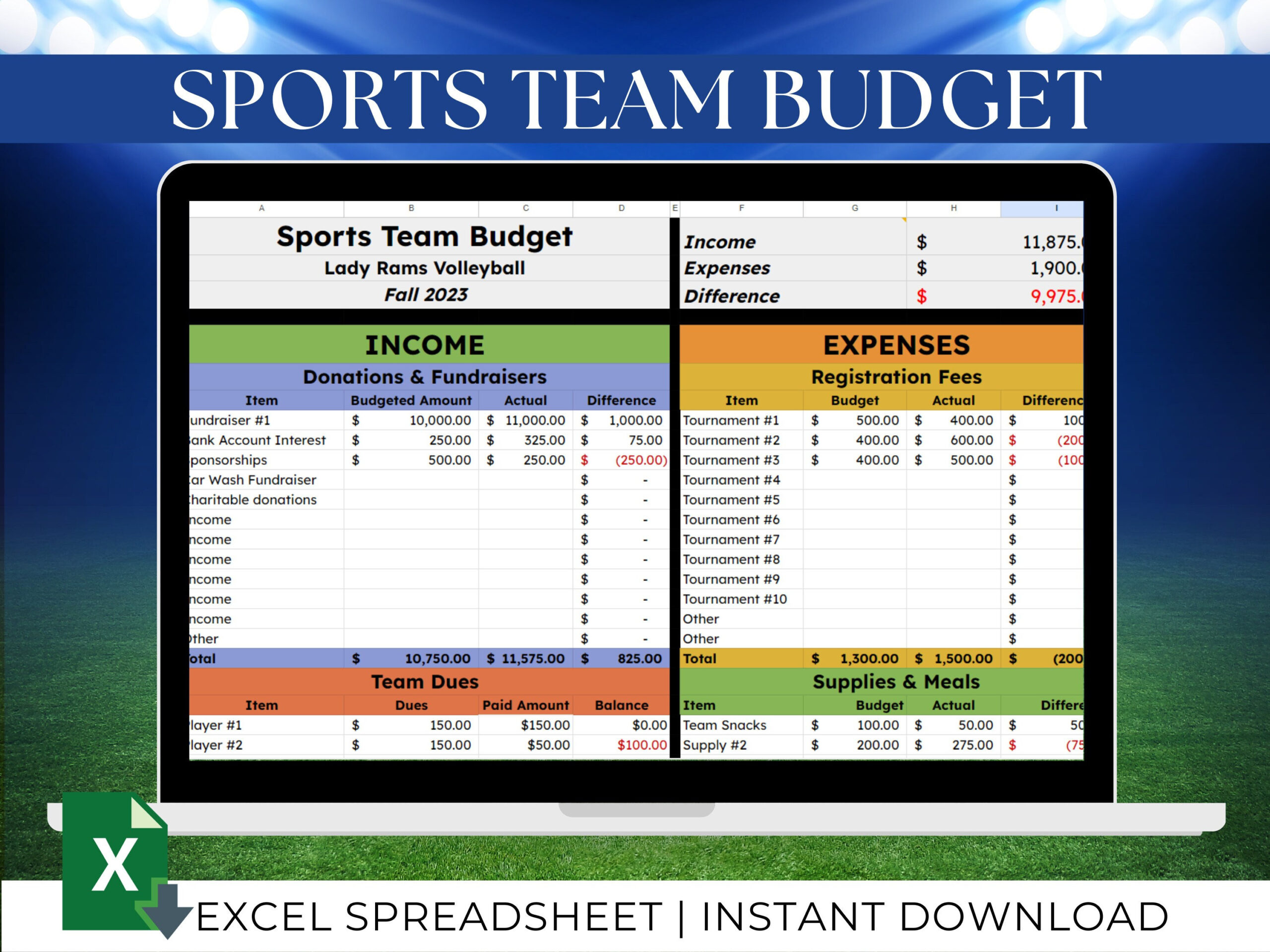 sample basketball tournament budget template