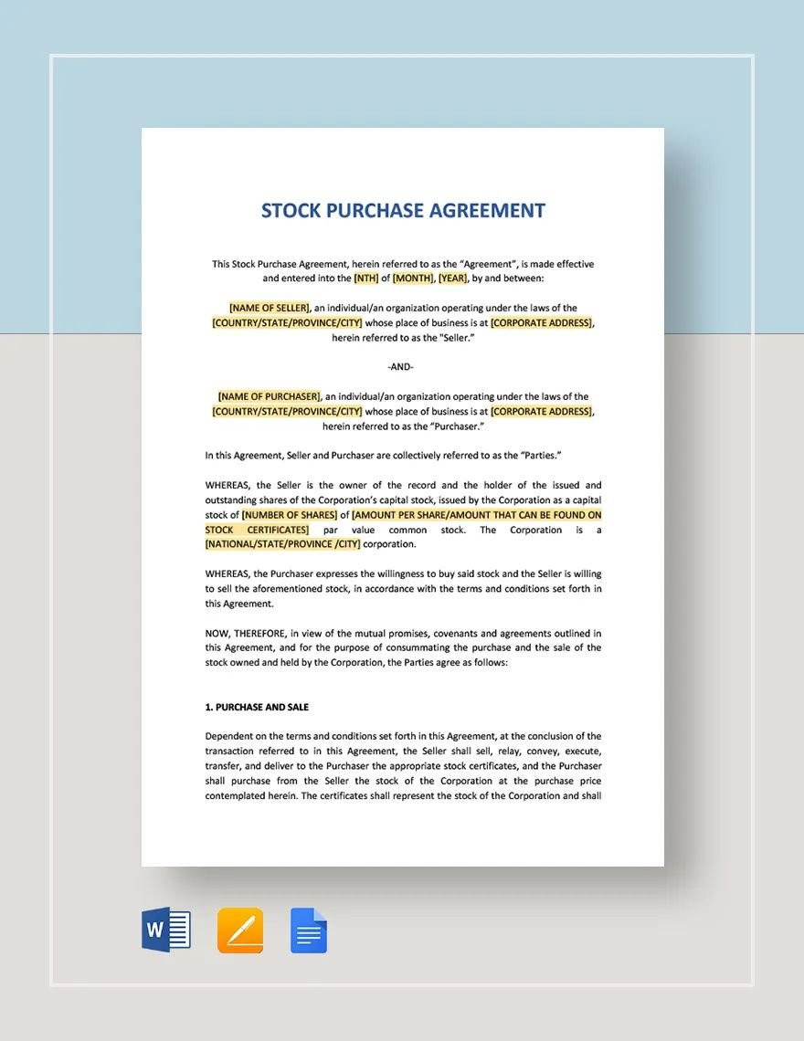 sample Stock Purchase Agreement Template