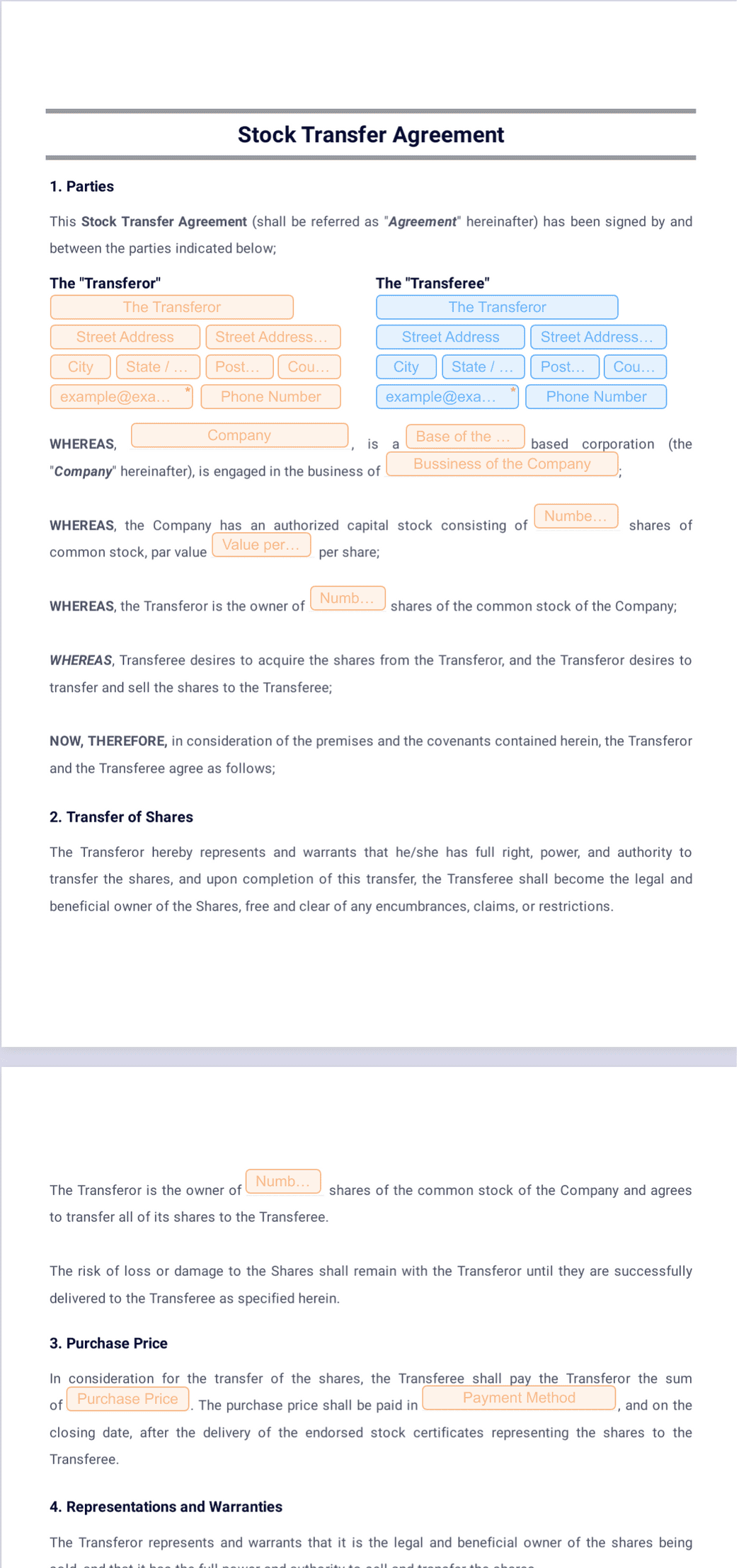 sample Stock Purchase Agreement Template