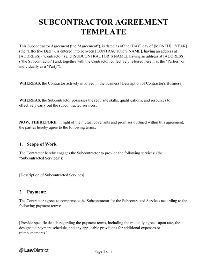 sample Sub Contractor Agreement Template