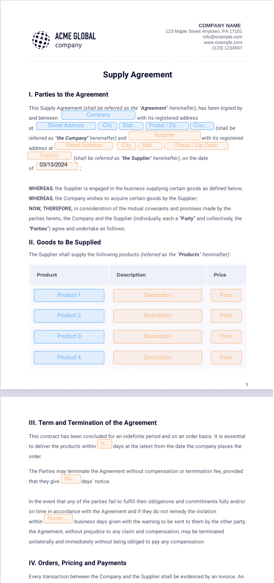 sample Supply Contract Agreement Template