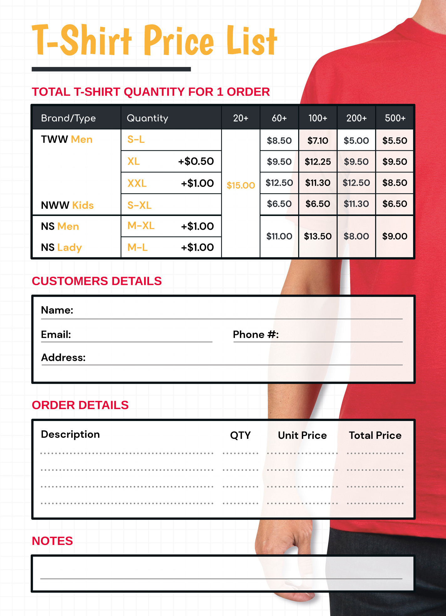 sample Custom T Shirt Price List Template