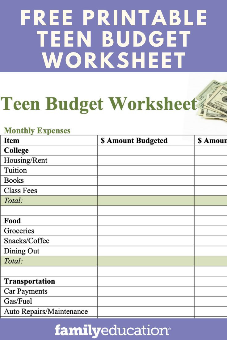 sample teenage budget template