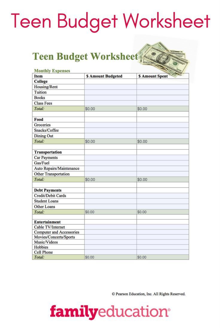 sample teenage budget template