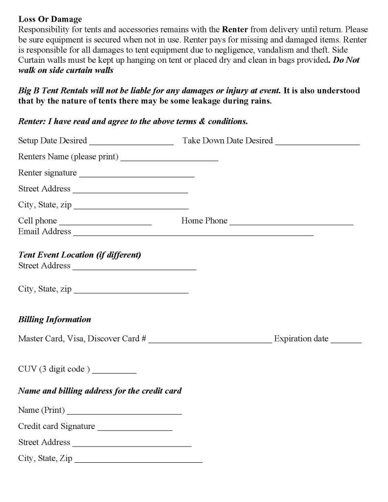 sample party rental agreement template