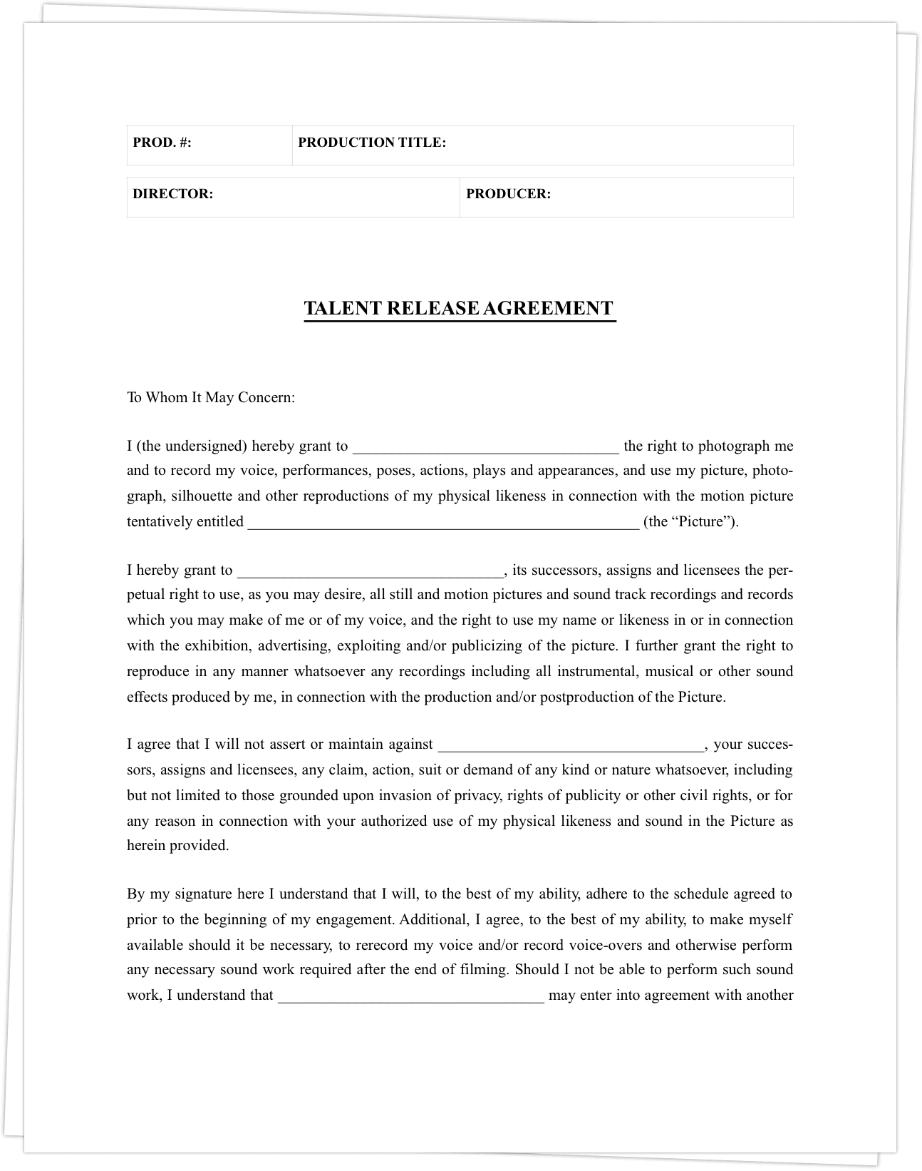 sample actor agreement template