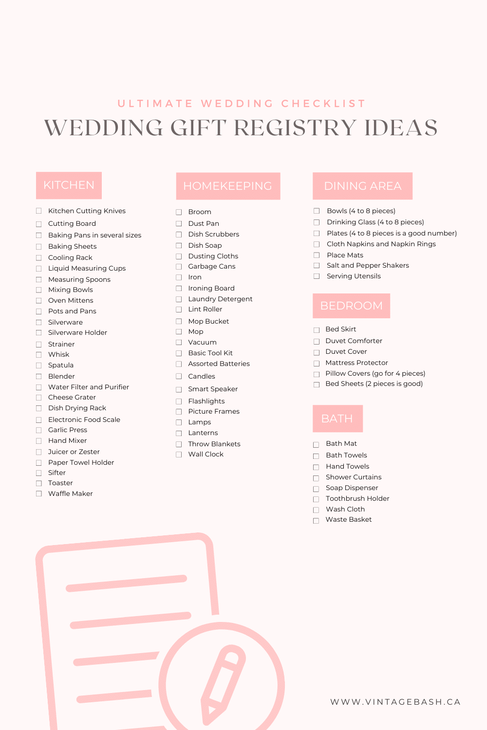 The Complete Wedding Gift Registry Checklist • VintageBash