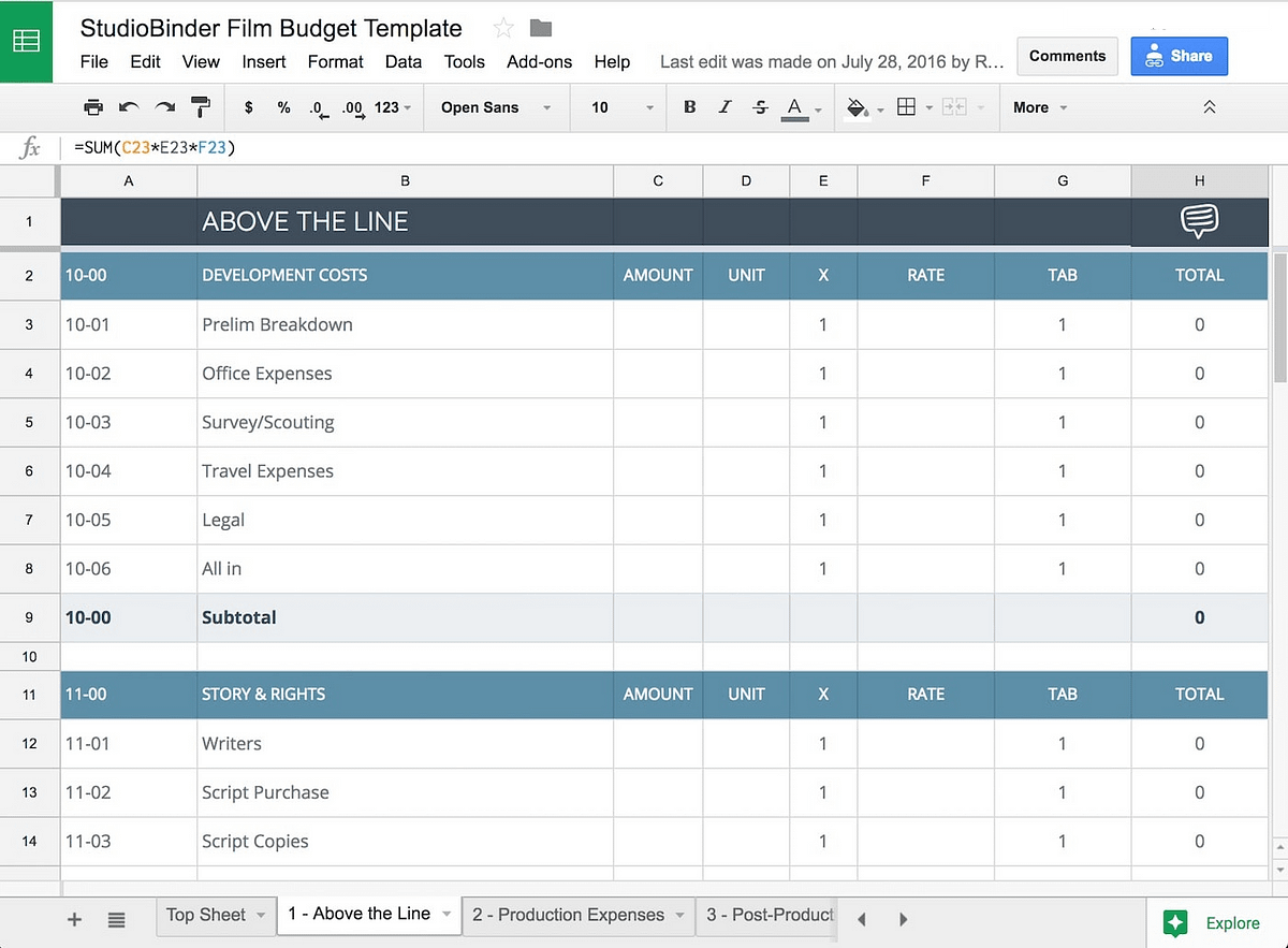 sample film production budget template