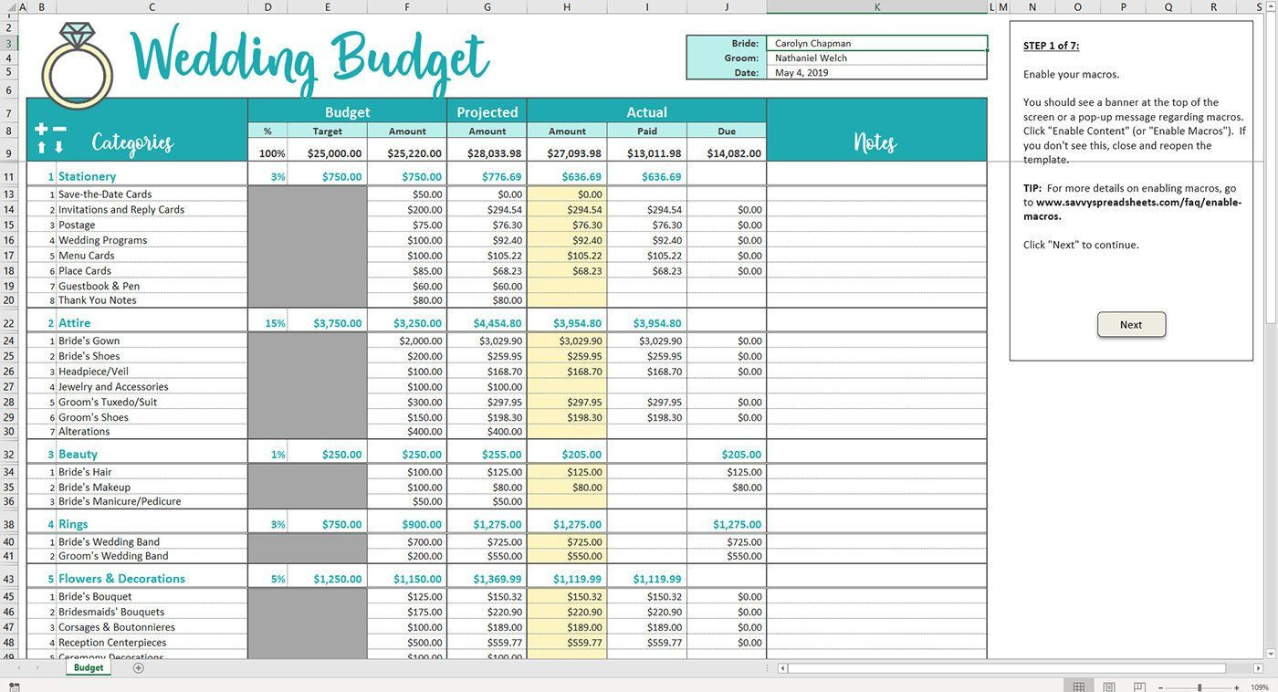 sample wedding budget template