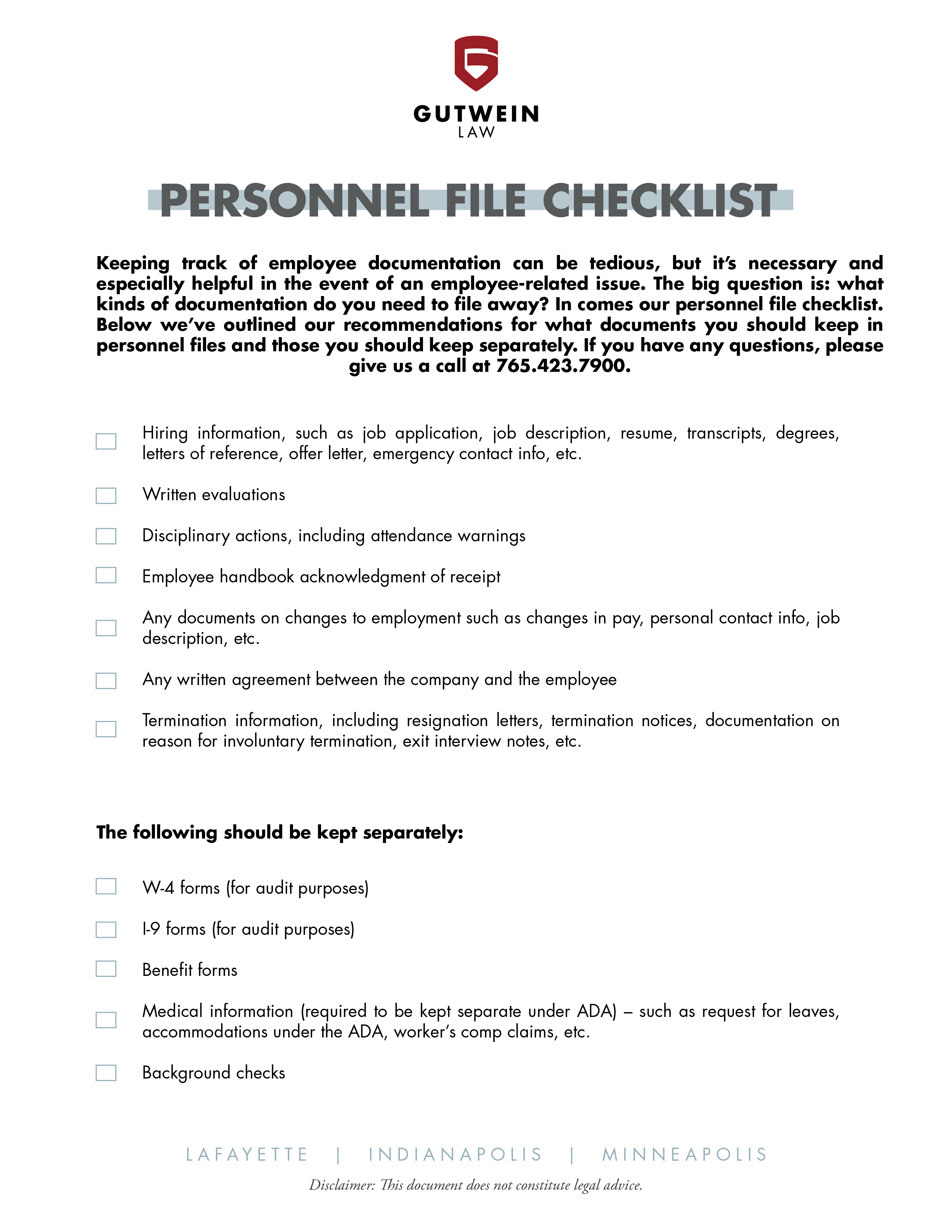 sample employee files checklist template