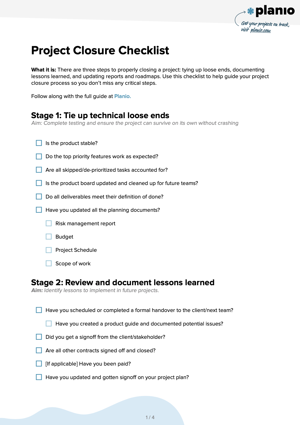 》Project Closeout Checklist Template