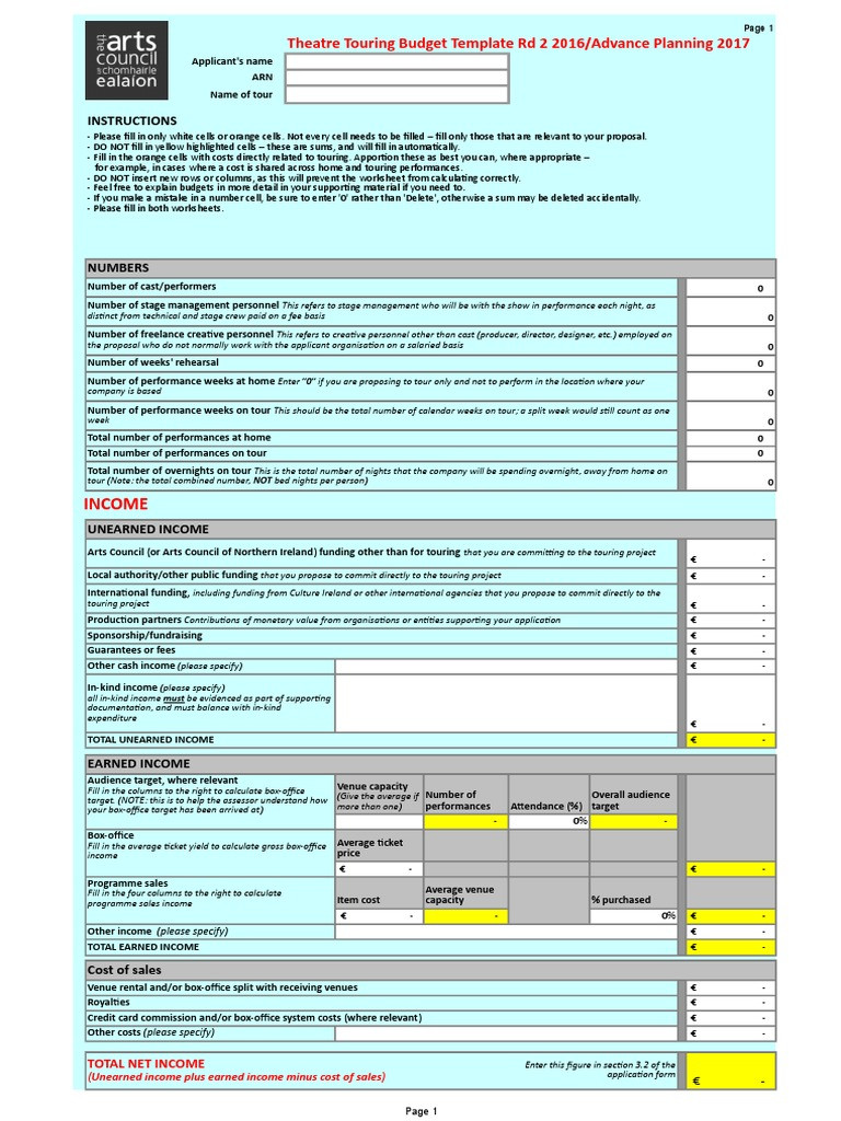 sample theatre budget template