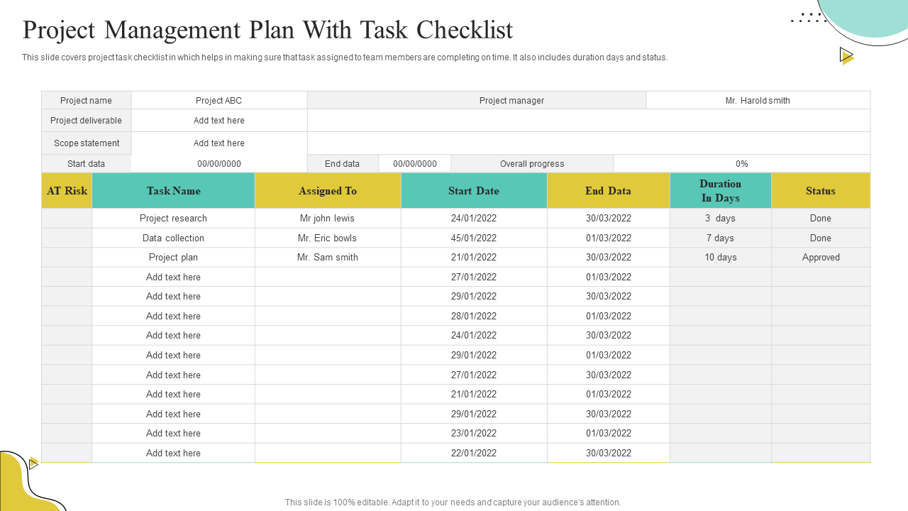 sample project management checklist template