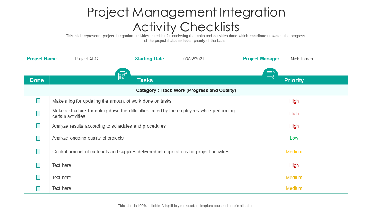 sample project management checklist template