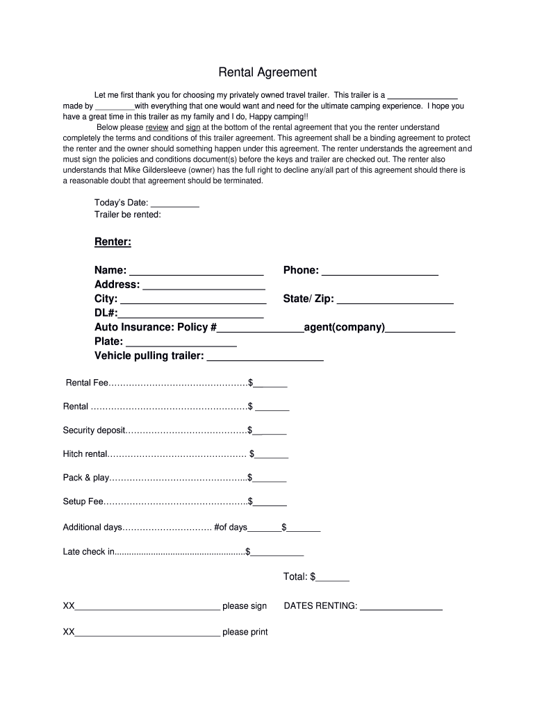 sample Trailer Lease Agreement Template