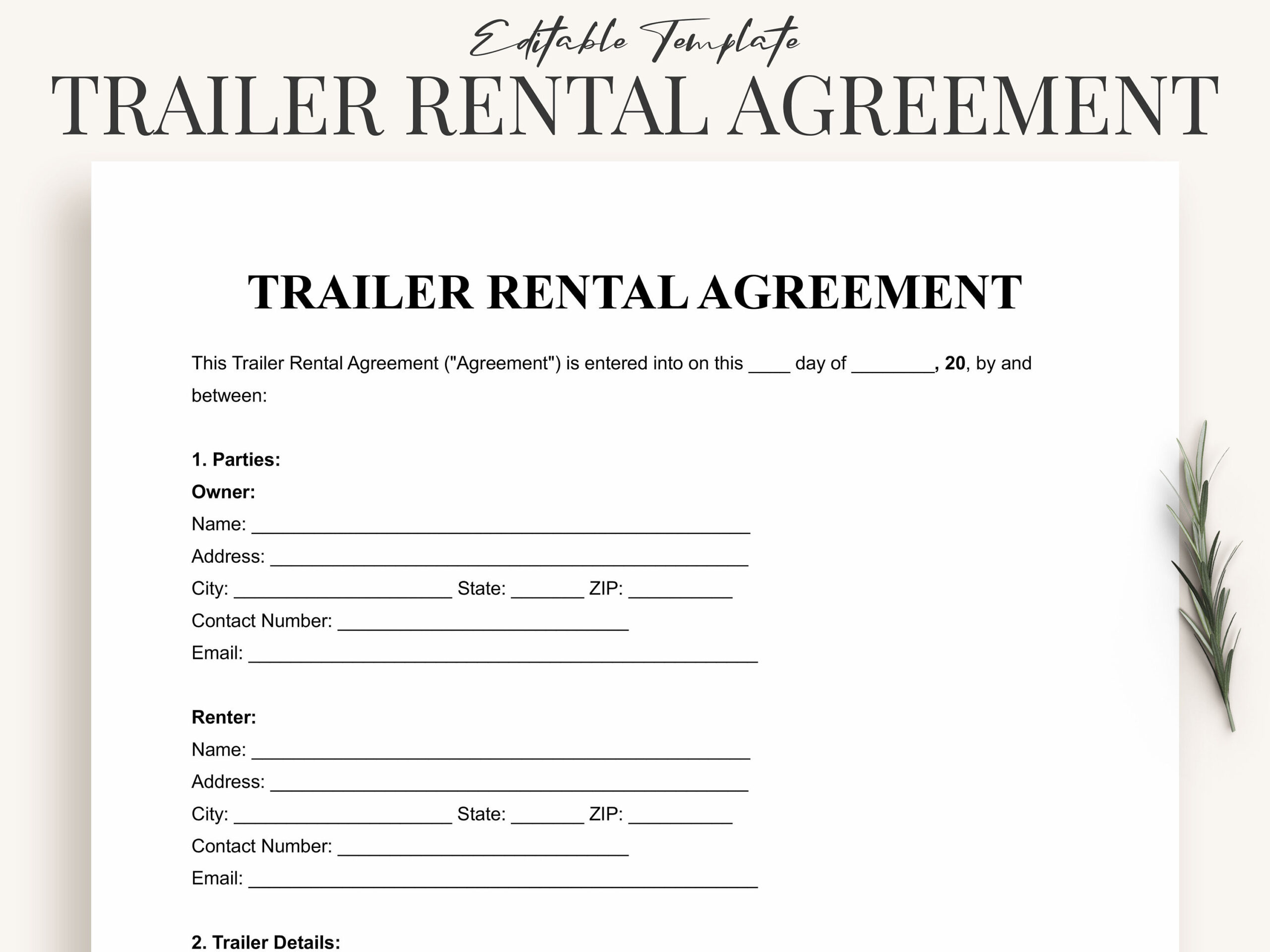 Free Printable Dump Trailer Rental Agreement Template