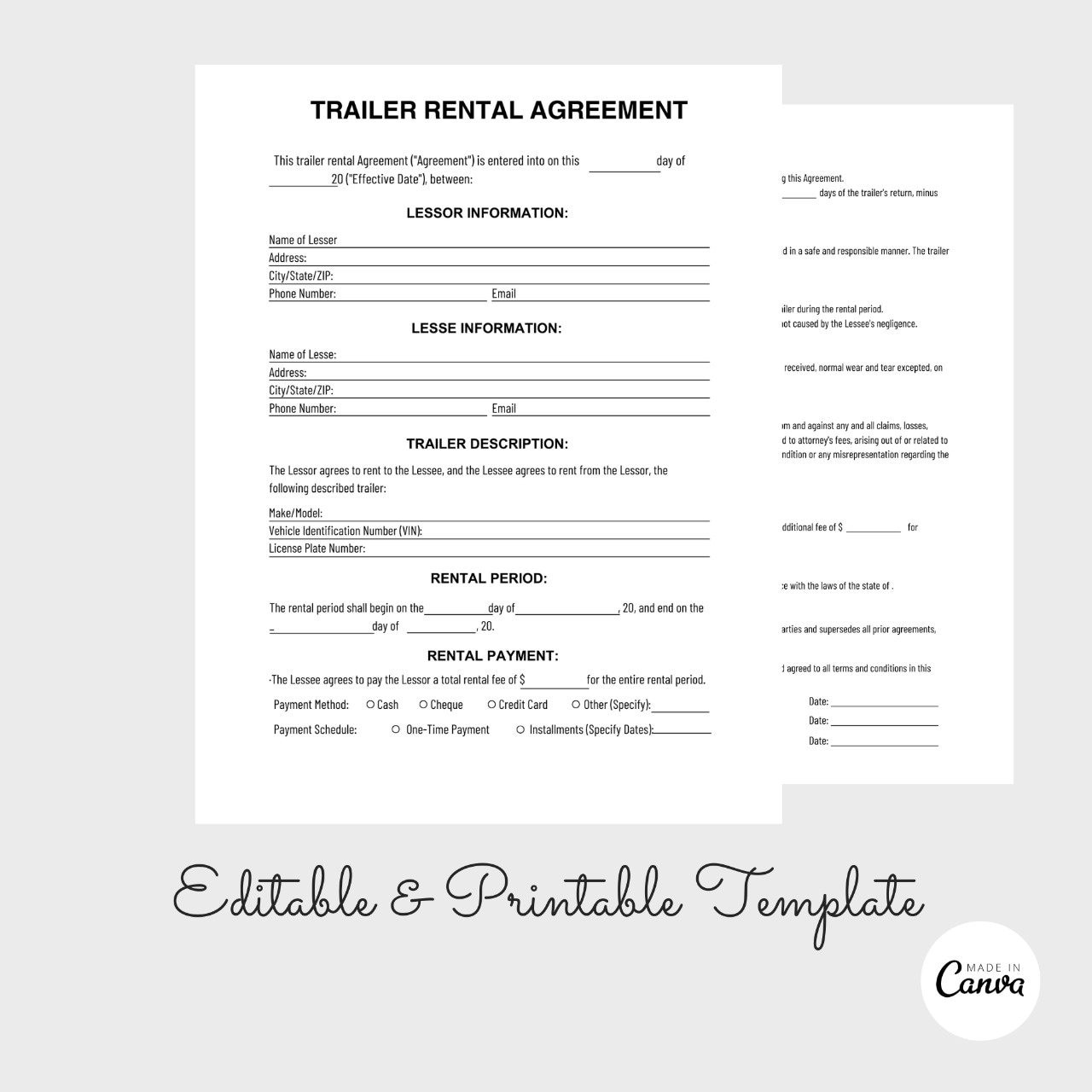 sample Trailer Lease Agreement Template