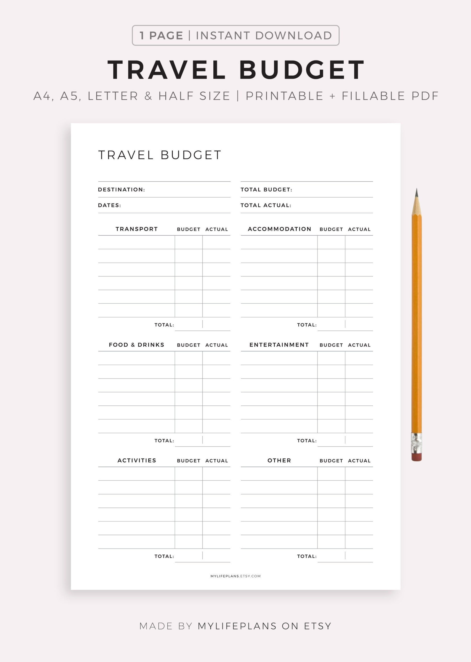 sample trip planner budget template