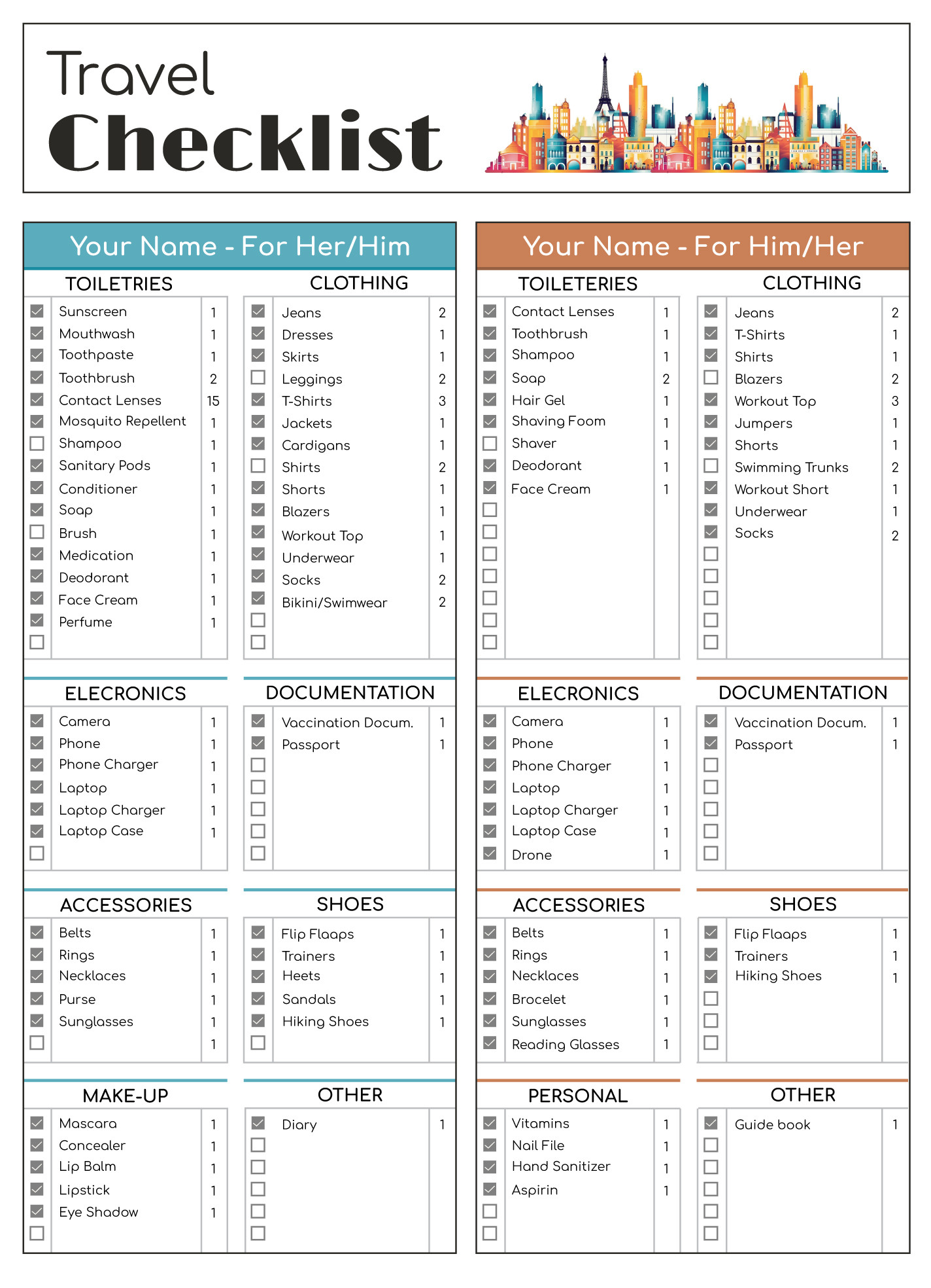 Travel Checklist Free Google Sheets & Excel Template - gdoc