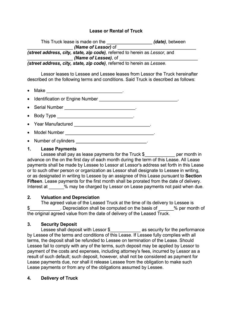 sample truck lease agreement template