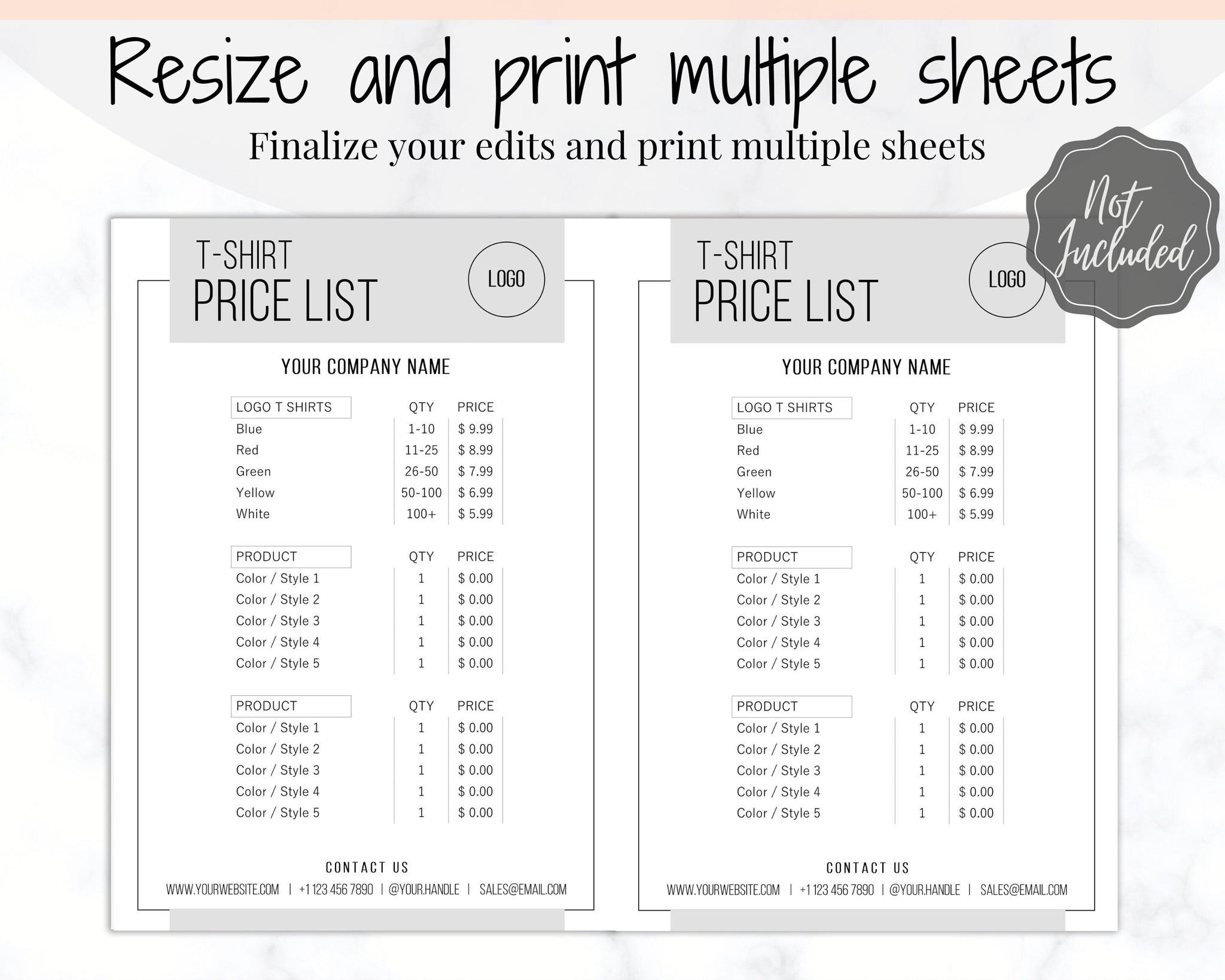 sample Custom T Shirt Price List Template