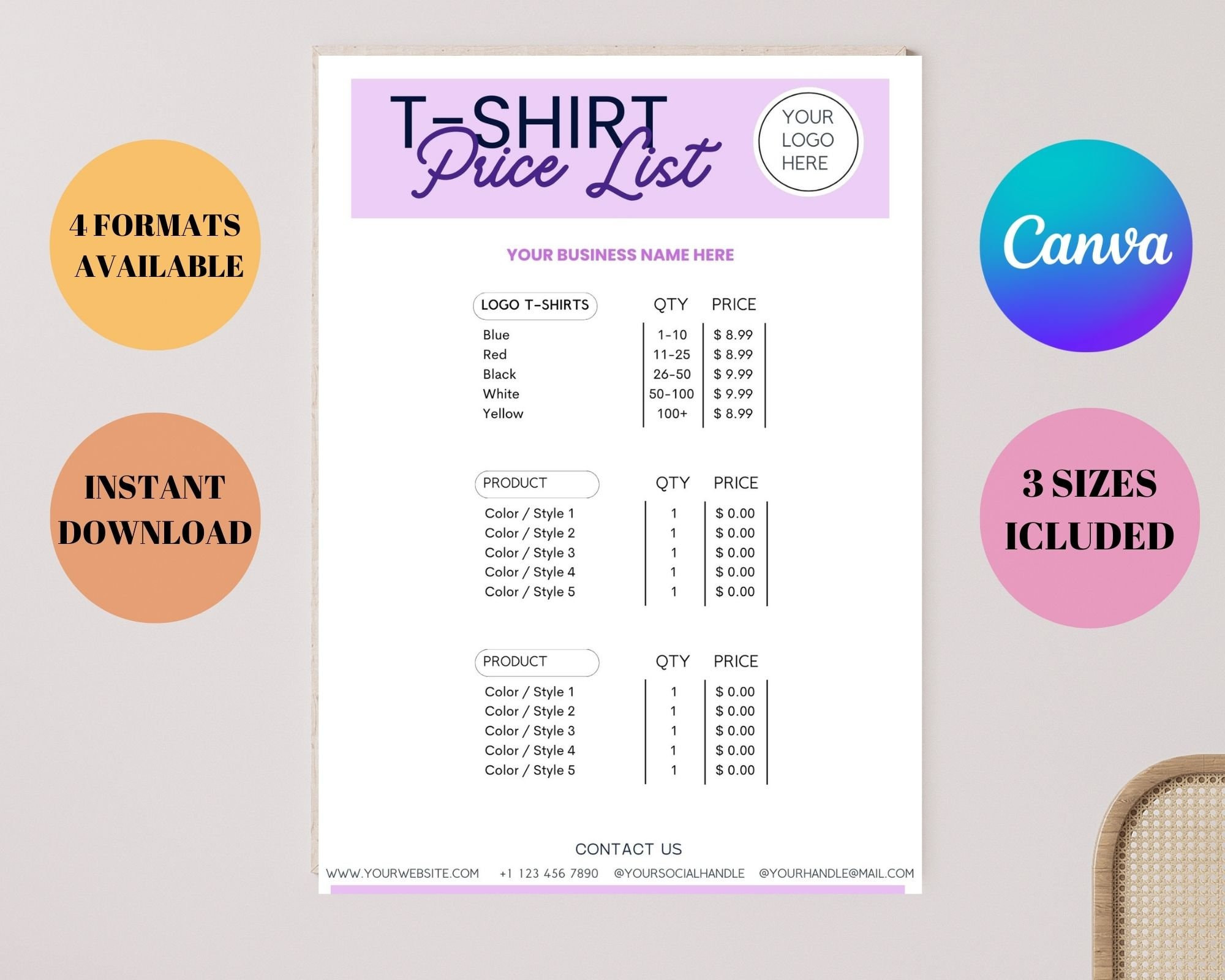 sample Custom T Shirt Price List Template