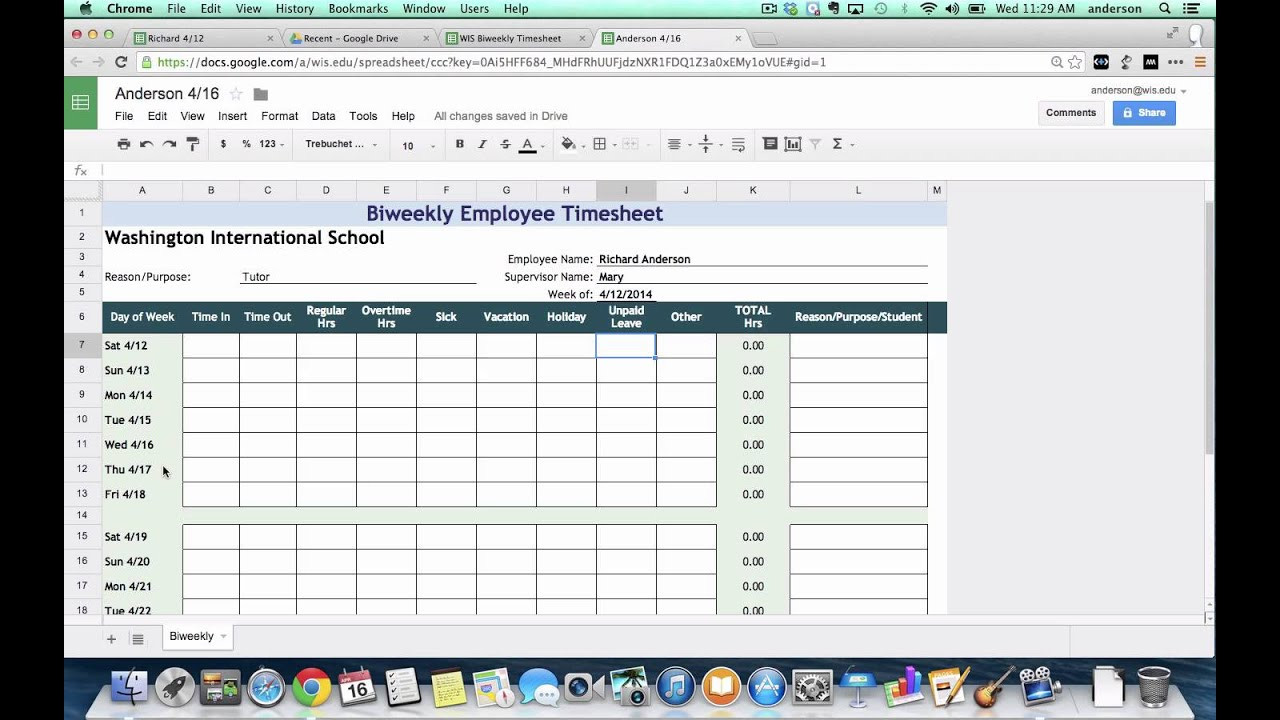 sample bi-weekly timesheet template