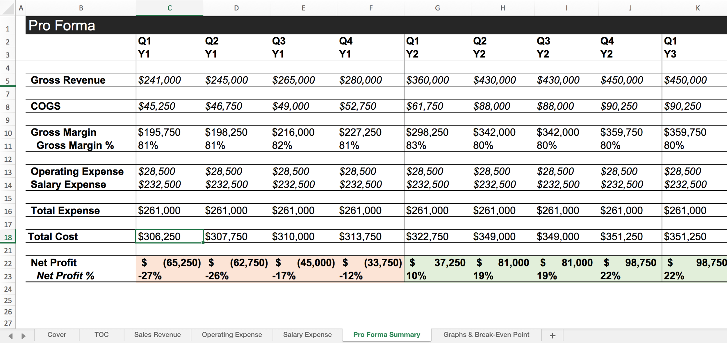 sample pro forma budget template