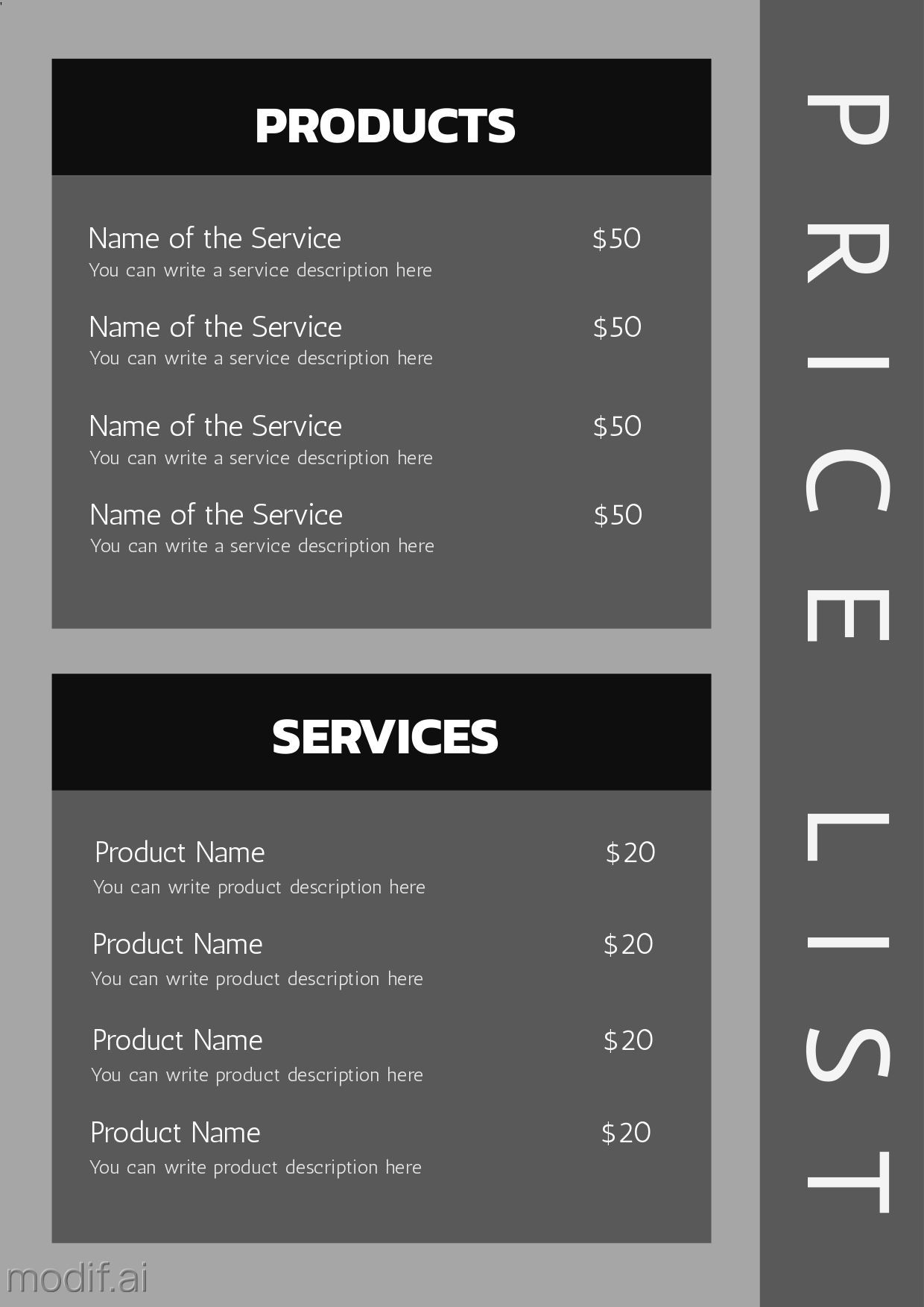 sample Graphic Design Price List Template