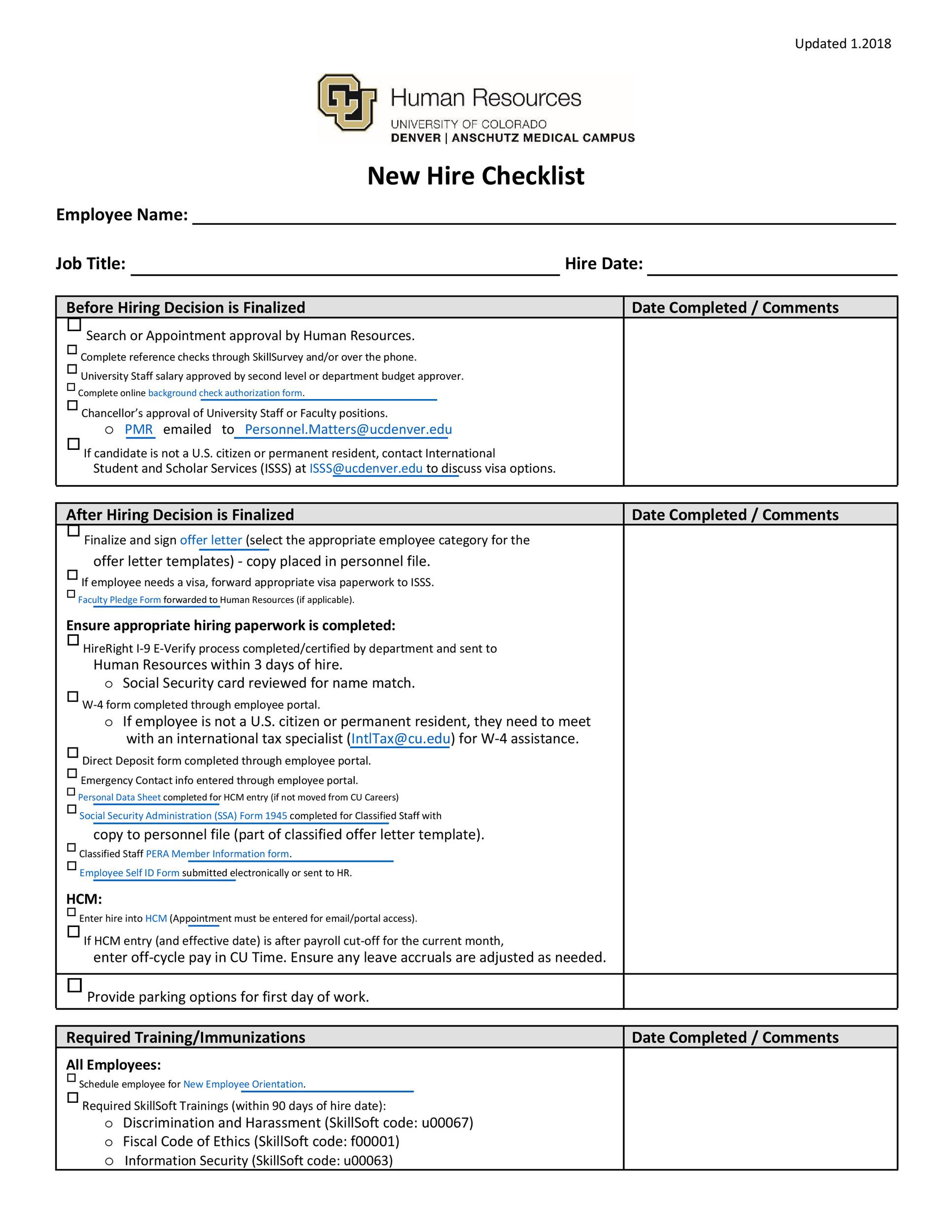 sample employment checklist template