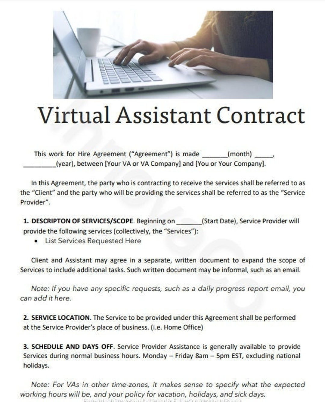 sample Virtual Assistant Agreement Template