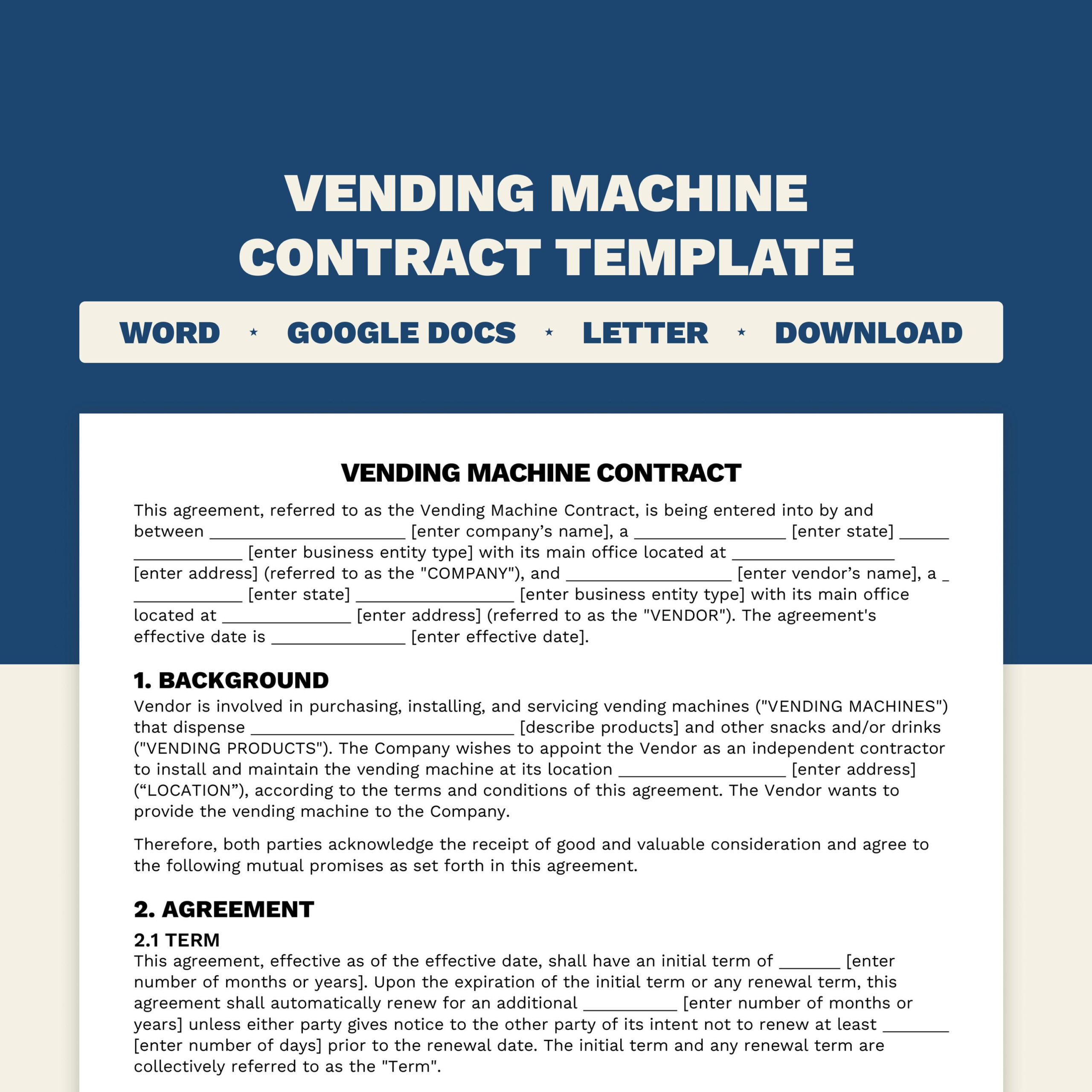 sample Vending Machine Agreement Template