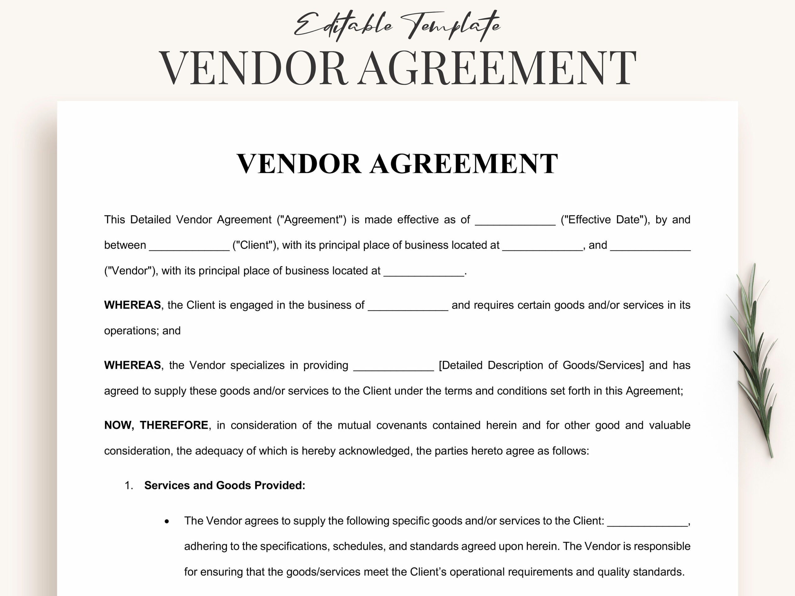 sample Vendor Agreement Template