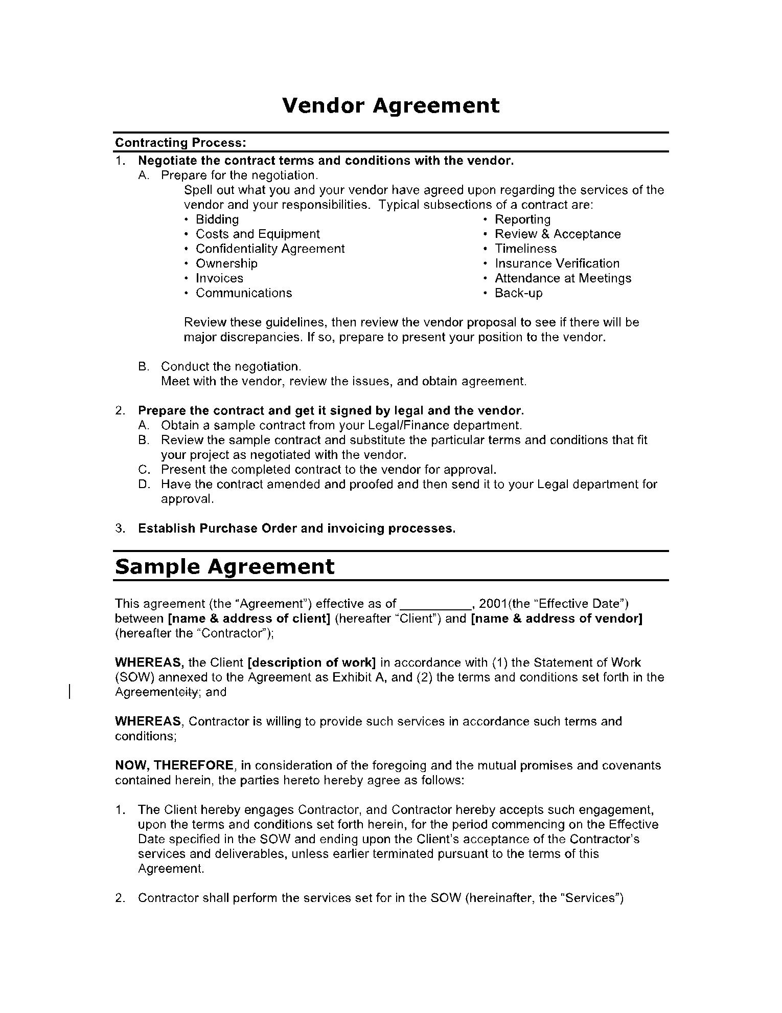 sample Vendor Agreement Template