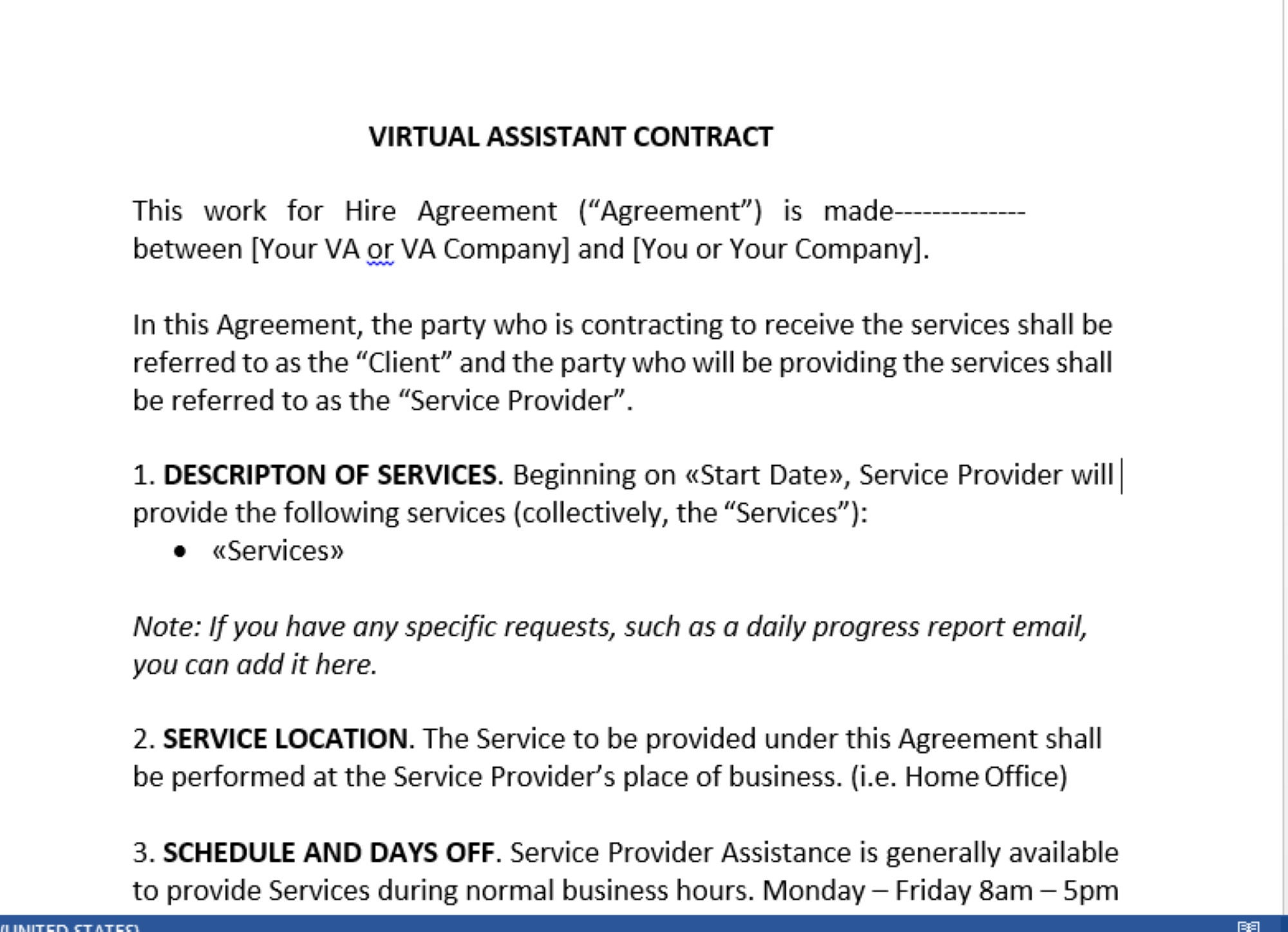 sample Virtual Assistant Agreement Template