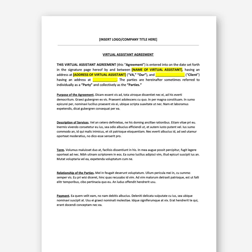 sample Virtual Assistant Agreement Template