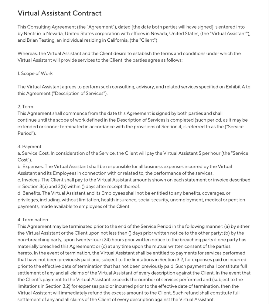 sample Virtual Assistant Agreement Template