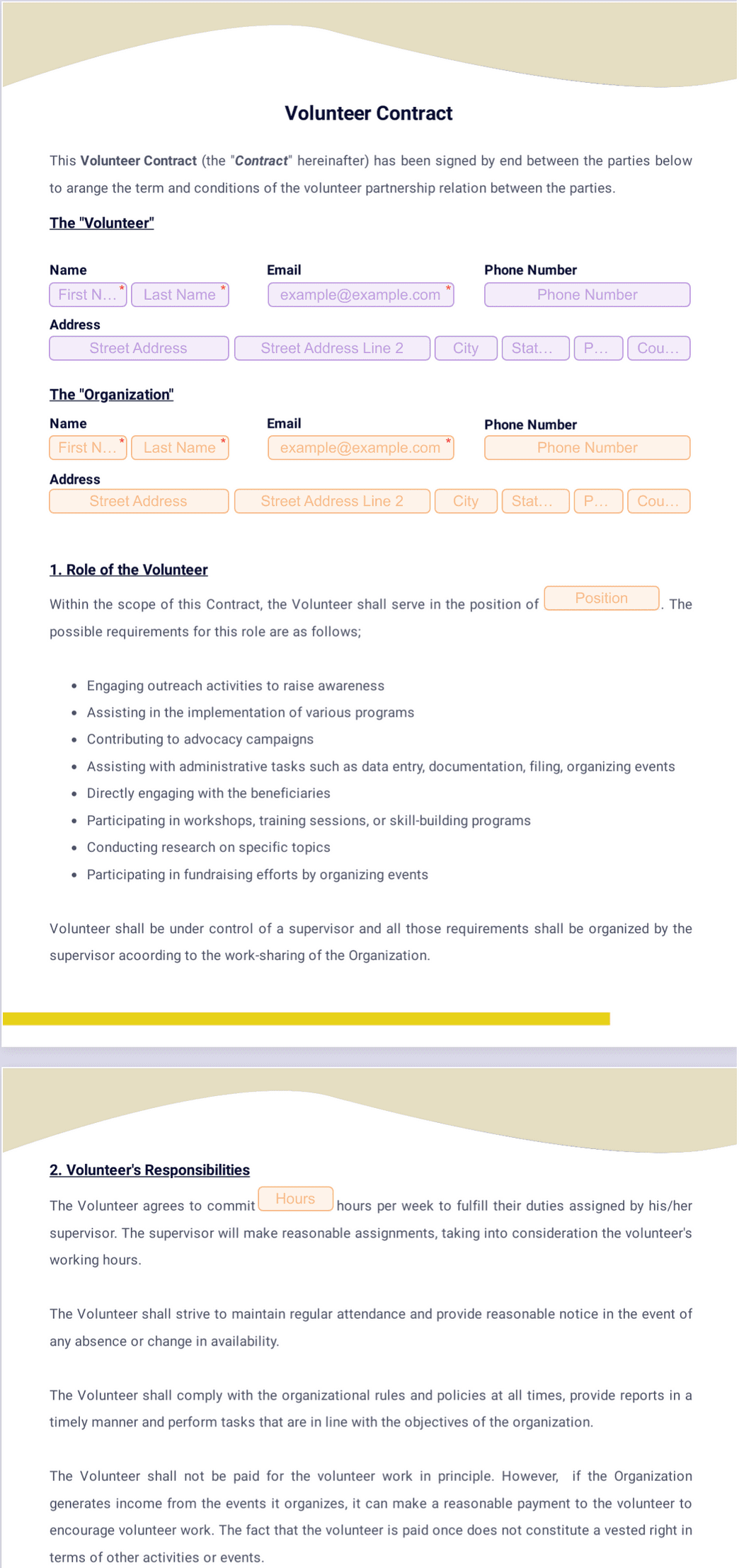 sample Volunteer Agreement Template