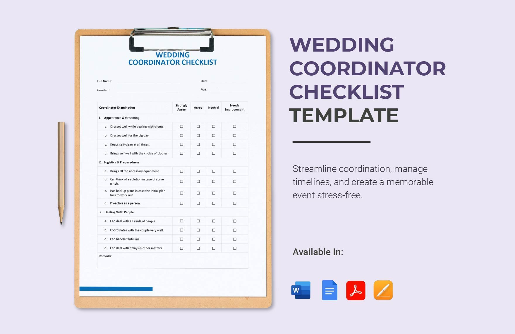 Wedding Coordinator Checklist Template in Word, Pages, PDF, Google