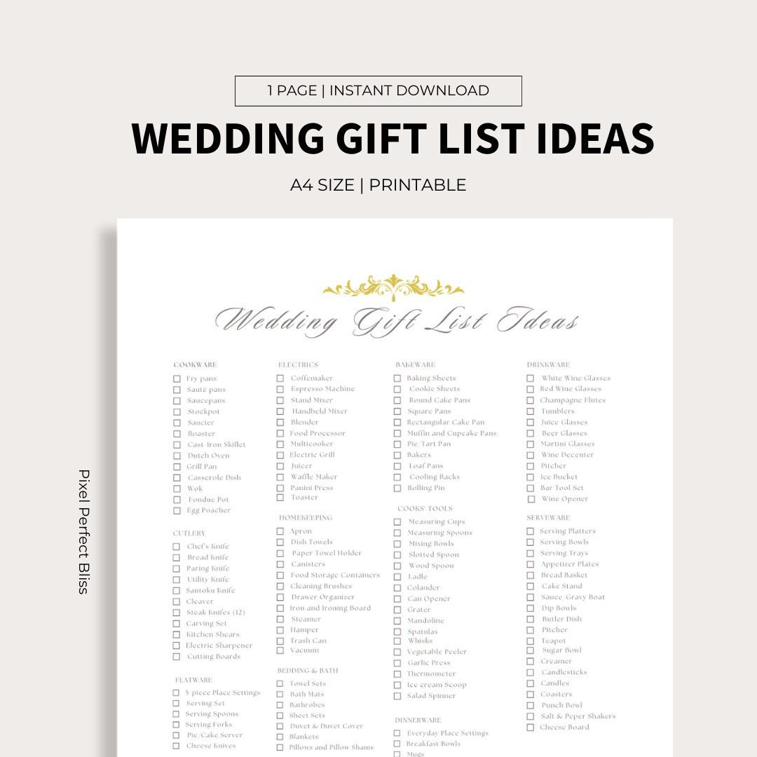 Wedding Gift List, Printable, Bridal Gift Checklist, Marriage Gift Registry Printout, Reception Present Sheet, Gift Wishlist for the Wedding - Etsy