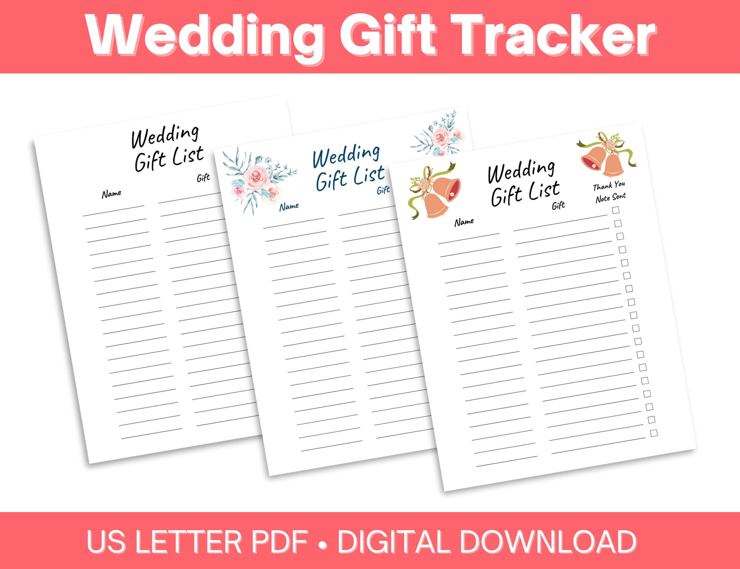 Wedding Gift List Printable With Thank You Note Tracker - Etsy