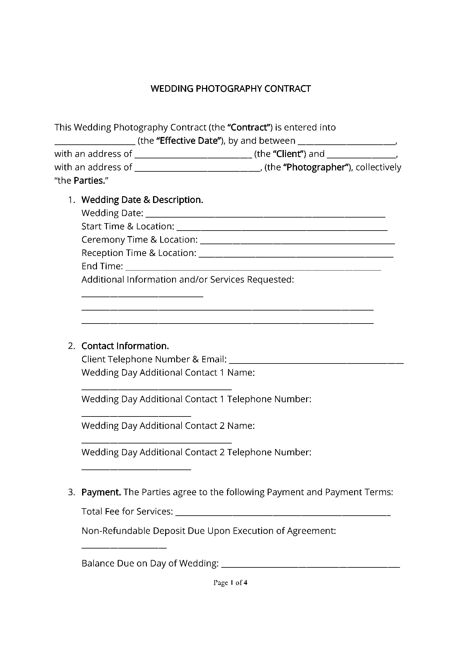 sample Wedding Photography Agreement Template