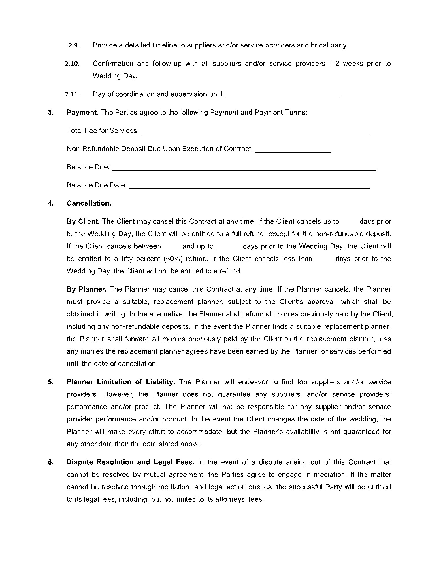 sample Wedding Planner Agreement Template